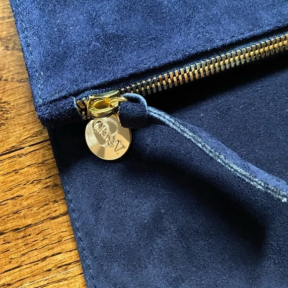 Clare V × Vogue Navy & Gold Suede Clutch - Picture 4 of 5